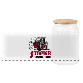 Stapler Racing Team - Panorama Keksdose mit Holzdeckel - Weiß - Vorne