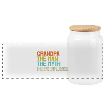 Grandpa The Man The Myth Bad Influence - Panoramic Cookie Jar with Wooden Lid - white - Front