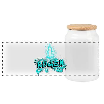 Rügen Graffiti Leuchtturm Design - Panorama Keksdose mit Holzdeckel - Weiß - Vorne