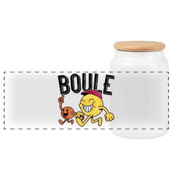 Boules ball with pork go to boules - Panoramic Cookie Jar with Wooden Lid - white - Front