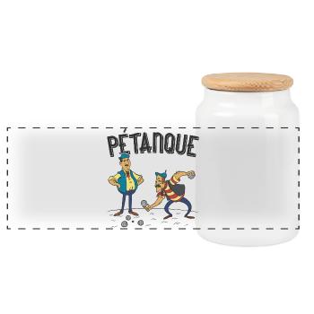 Petanque two players with boules balls boules boule - Panoramic Cookie Jar with Wooden Lid - white - Front