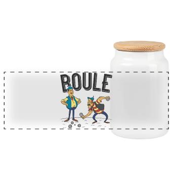 Petanque two players with boules balls boules boule - Panoramic Cookie Jar with Wooden Lid - white - Front