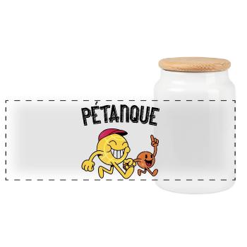 Boulette de pétanque avec boules de porc - Boîte à biscuits avec couvercle en bois - blanc - Devant