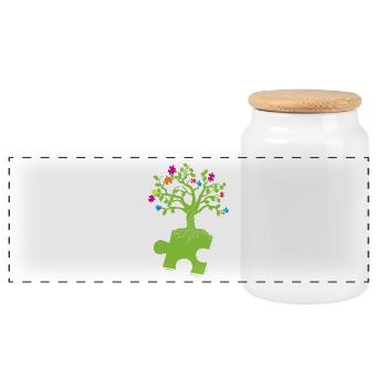 Autism Awareness Puzzle Tree - Panoramic Cookie Jar with Wooden Lid - white - Front