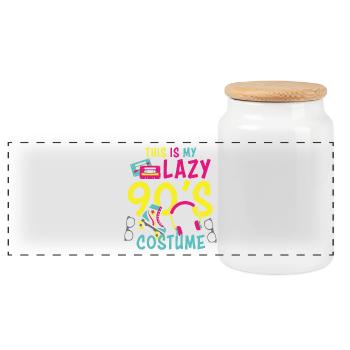 This is My Lazy 90S Costume Party 90S - Panoramic Cookie Jar with Wooden Lid - white - Front