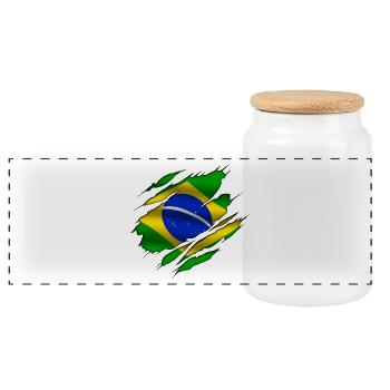 Brasil - Brazil - Panoramic Cookie Jar with Wooden Lid - white - Front