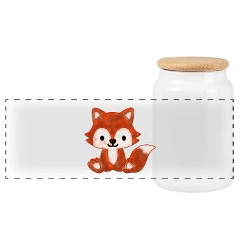 cute little baby fox for kids - Panoramic Cookie Jar with Wooden Lid - white - Front