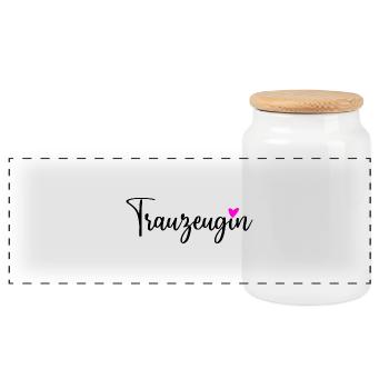 Trauzeugin Design für Junggesellinnenabschied JGA - Panorama Keksdose mit Holzdeckel - Weiß - Vorne