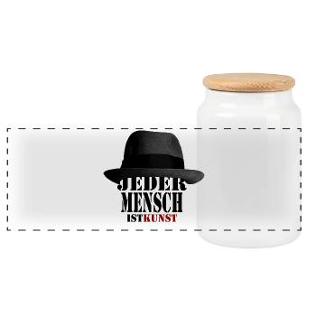 Jeder Mensch ist Kunst | Beuys Hut - Panorama Keksdose mit Holzdeckel - Weiß - Vorne