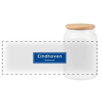 Ortsschild Eindhoven - Panorama Keksdose mit Holzdeckel - Weiß - Vorne