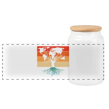 Earth Day Cute World Map Tree Pro Plant - Panoramic Cookie Jar with Wooden Lid - white - Front