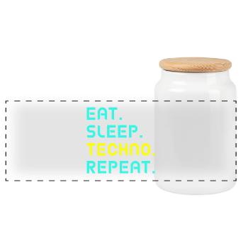 Eat. Sleep. Techno. Repeat. - Panorama Keksdose mit Holzdeckel - Weiß - Vorne
