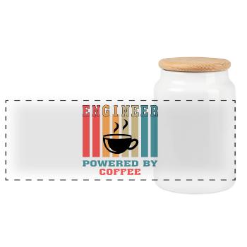 Funny Engineer Powered by Coffee Gift for Engineer - Panoramic Cookie Jar with Wooden Lid - white - Front