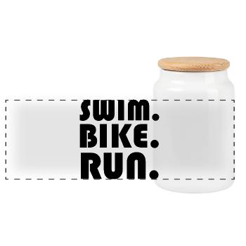 Triathlon Icon Logo Icon Group Team Graphic - Panoramic Cookie Jar with Wooden Lid - white - Front