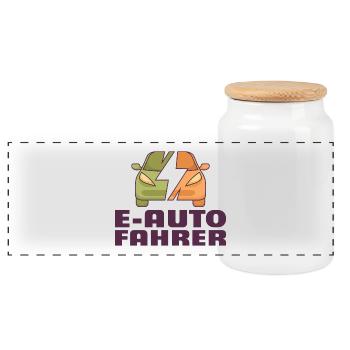 E-Car Driver Electric Car Outfit for Car Fans - Panoramic Cookie Jar with Wooden Lid - white - Front