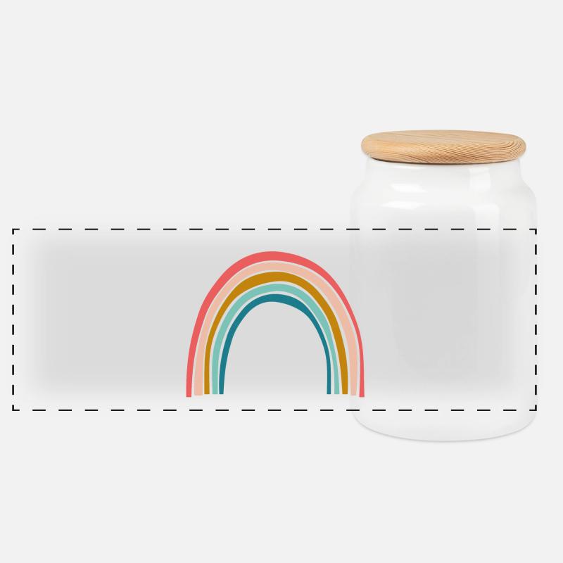 Pastell Regenbogenbogen - Panorama Keksdose mit Holzdeckel - Weiß