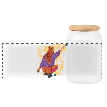 Boule player throws boule ball outfit for boules - Panoramic Cookie Jar with Wooden Lid - white - Front