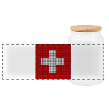 Swiss Flag - Beaded Mosaic - Panoramic Cookie Jar with Wooden Lid - white - Front