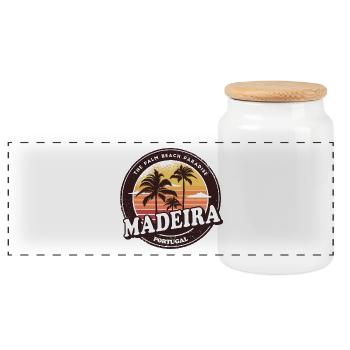 Madeira Portugal Vintage Beach Design - Panorama Keksdose mit Holzdeckel - Weiß - Vorne