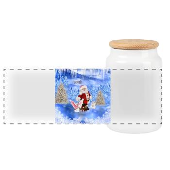 Santa avec lapin - Boîte à biscuits avec couvercle en bois - blanc - Devant