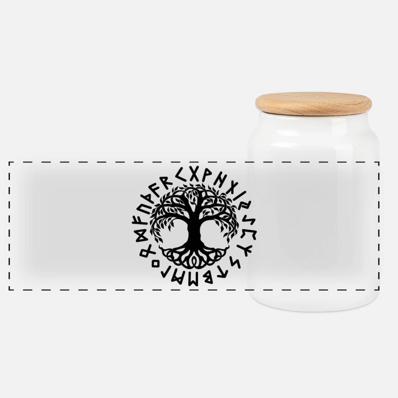 Yggdrasil - Panorama Keksdose mit Holzdeckel - Weiß
