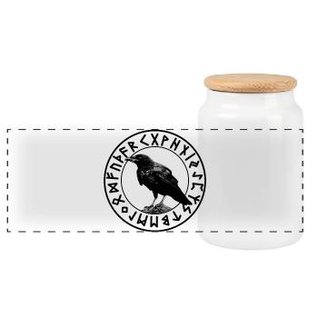 Crow - Panoramic Cookie Jar with Wooden Lid - white - Front