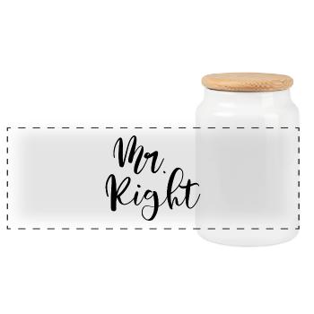 Mr. Right der Richtige und Einzige - Panorama Keksdose mit Holzdeckel - Weiß - Vorne
