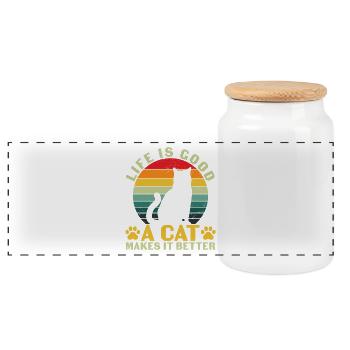 Lustiges Leben ist gut Ein CAT macht es besser - Panorama Keksdose mit Holzdeckel - Weiß - Vorne