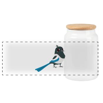 Magpie Kawaii Cartoon Illustration Artwork für Kind - Panorama Keksdose mit Holzdeckel - Weiß - Vorne