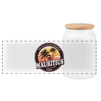 Mauritius Vintage Beach Design / Gift Idea - Panoramic Cookie Jar with Wooden Lid - white - Front