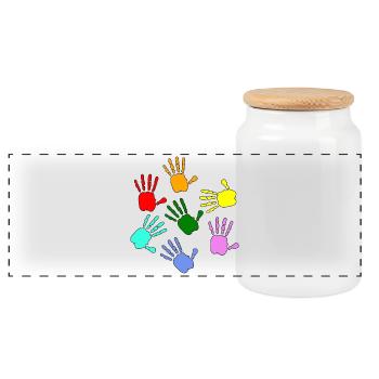 Hands Painting Kids - Panoramic Cookie Jar with Wooden Lid - white - Front