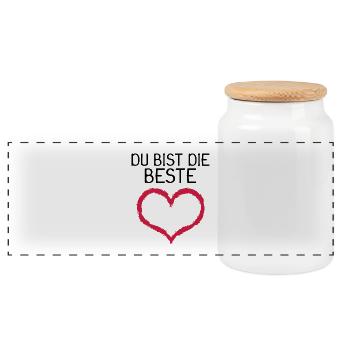 Du bist die Beste Herz Geschenk - Panorama Keksdose mit Holzdeckel - Weiß - Vorne