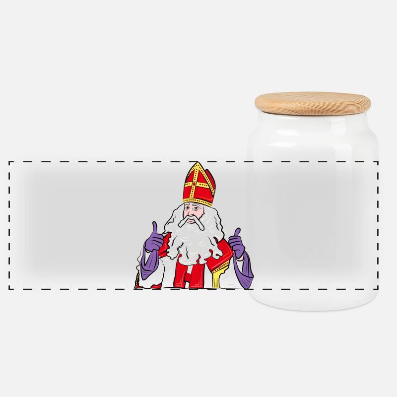 Sinterklaas Daumen hoch zwartepiet - Panorama Keksdose mit Holzdeckel - Weiß