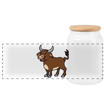 Bull Cartoon Illustration Kawaii For Kids - Panoramic Cookie Jar with Wooden Lid - white - Front