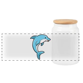 Dolphin Cartoon Illustration Kawaii pour les enfants - Boîte à biscuits avec couvercle en bois - blanc - Devant