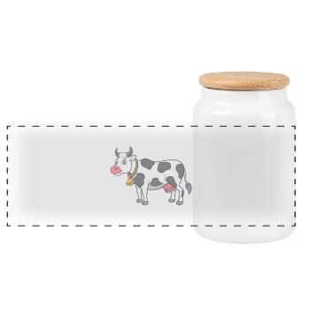 Kuh Cartoon Illustration Kawaii für Kinder - Panorama Keksdose mit Holzdeckel - Weiß - Vorne