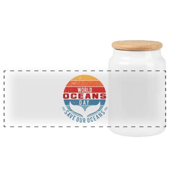World Oceans Day - Save Our Oceans - Panoramic Cookie Jar with Wooden Lid - white - Front