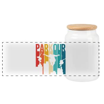 Retro Vintage Parkour City Skyline Silhouette - Panoramic Cookie Jar with Wooden Lid - white - Front