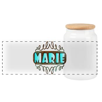 Namenstaggeschenke für TOCHTER MARIE - Panorama Keksdose mit Holzdeckel - Weiß - Vorne