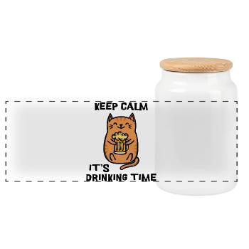 Fest Bier Statement Trinken Katze - Panorama Keksdose mit Holzdeckel - Weiß - Vorne