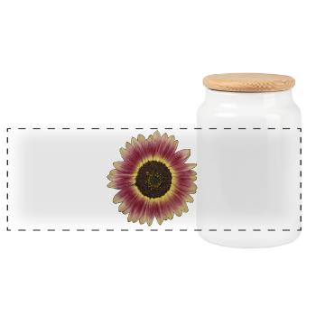 Lila Sonnenblume Gelbkranz - Panorama Keksdose mit Holzdeckel - Weiß - Vorne