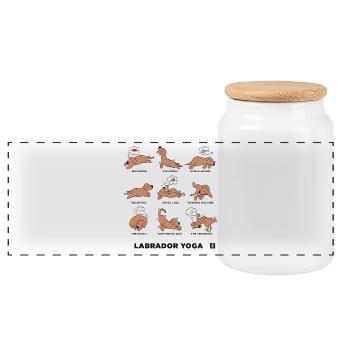 BRAUNES LABRADOR YOGA - Panorama Keksdose mit Holzdeckel - Weiß - Vorne