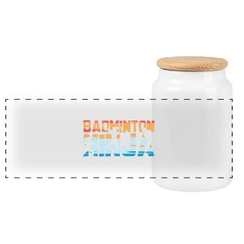 Badminton Ninja Badminton Player - Panoramic Cookie Jar with Wooden Lid - white - Front