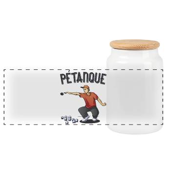 Petanque two players with boules balls boules boule - Panoramic Cookie Jar with Wooden Lid - white - Front