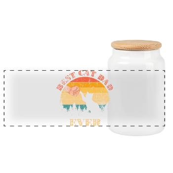 First Cat Dad Ever - Panoramic Cookie Jar with Wooden Lid - white - Front