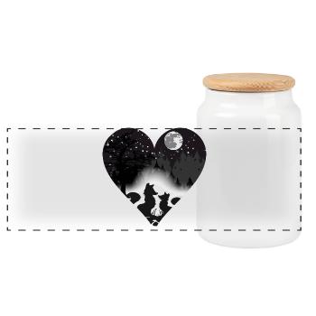 two foxes in love in the moonlight - Panoramic Cookie Jar with Wooden Lid - white - Front