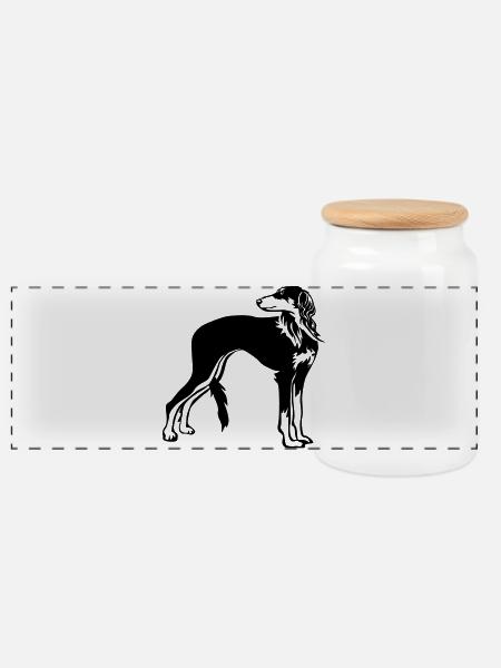 Saluki - Panorama Keksdose mit Holzdeckel - Weiß