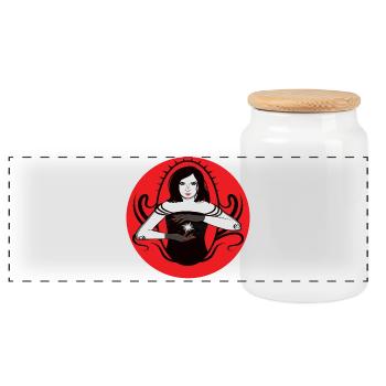 Mystic Witch with Star - Panoramic Cookie Jar with Wooden Lid - white - Front