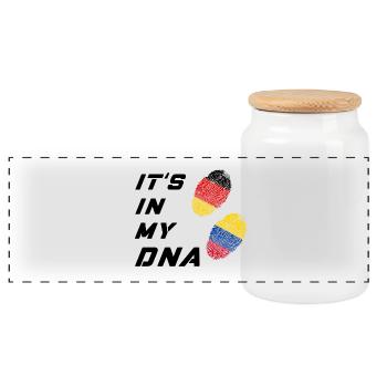 In meiner DNA Deutschland und Kolumbien - Panorama Keksdose mit Holzdeckel - Weiß - Vorne