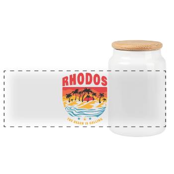 Rhodes Greece Beach Design - Panoramic Cookie Jar with Wooden Lid - white - Front
